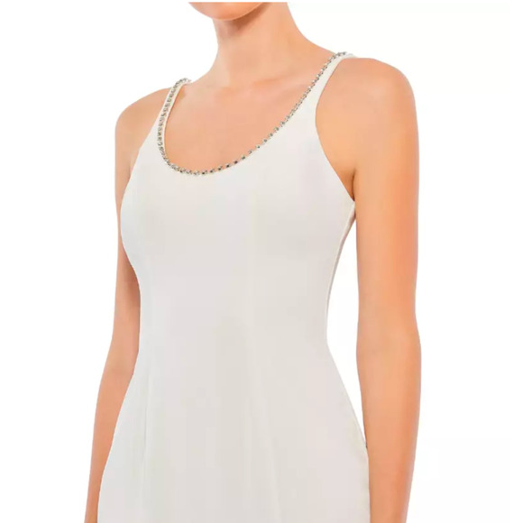 Ieena for Mac Duggal Sleeveless Crystal Scoop Neck Formal Wedding Dress White 2 - Picture 6 of 16